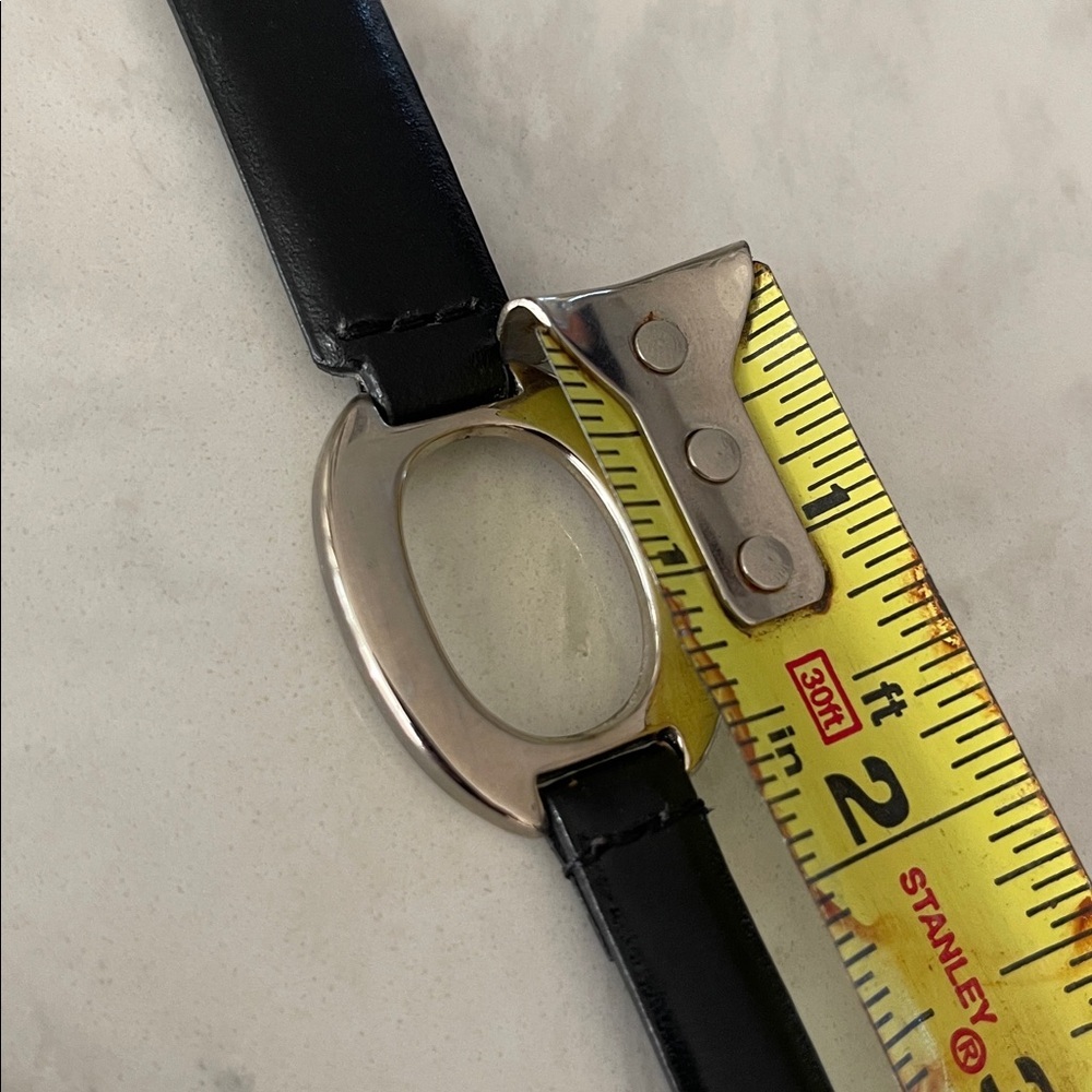 Amiee Lynn black leather belt silver tone oval links size M - Picture 16 of 17
